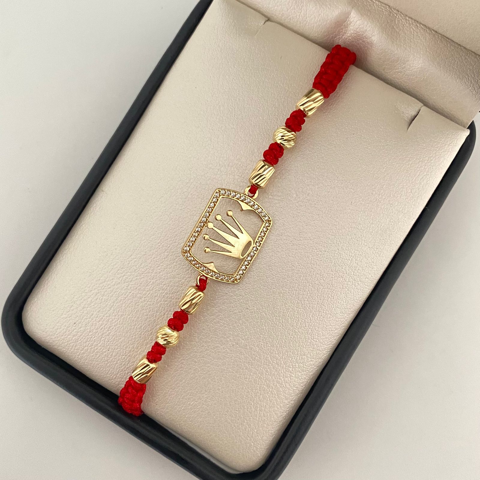 Pulsera tejida herraje corona borde casting balines diamantados #5 y cilindros diamantados #4 Oro amarillo 18k +1 / 2,70 Gr